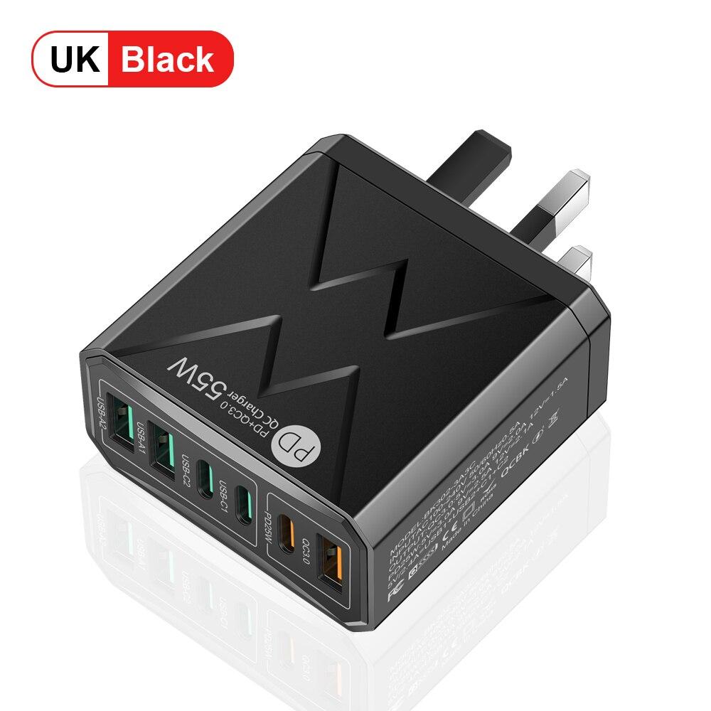 6 в 1 55 Вт PD USB зарядное устройство Быстрая зарядка Quick Charge 3.0 дорожное зарядное устройство для iPhone Samsung Xiaomi зарядное устройство для мобильных телефонов