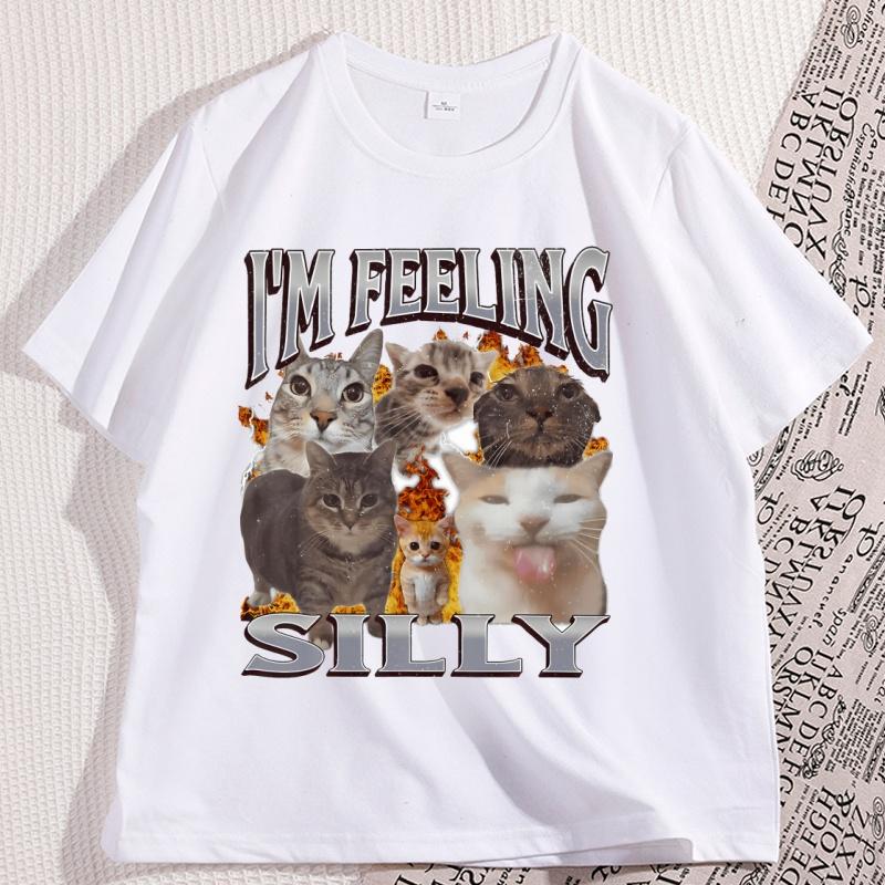 Im Feeling Silly Funny Cat Tshirt Graphic Tees Unisex Unisex Funny Cat Printed Tshirt Causal Cotton Short Sleeve Loose Clothes
