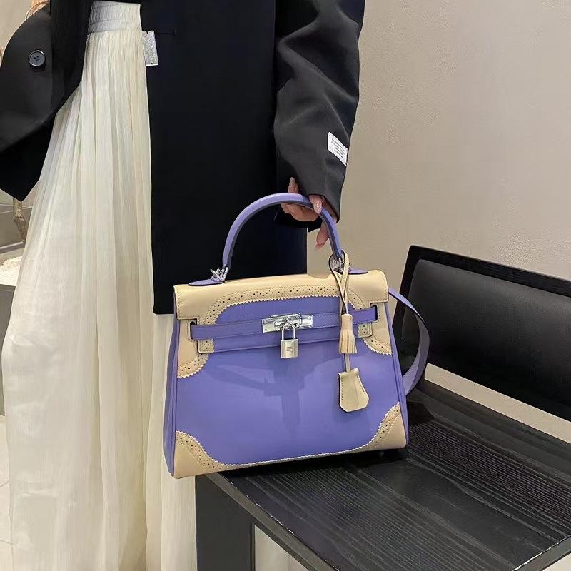 2025 New Leather Women's Bag First Layer Cowhide 28cm Lace Bag Double Shoulder Strap Handbag Cross-border Wholesale