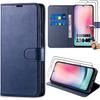 Protective Case for Samsung Galaxy A24 - BOOLING - Navy Blue Leather Effect - Shockproof - 2 Tempered Glass