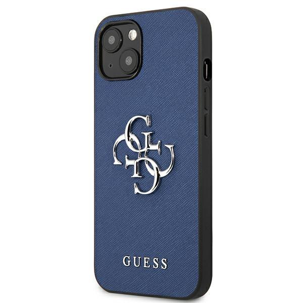 Etui do iPhone 13 mini Guess Saffiano 4G Metal Logo Niebieskie