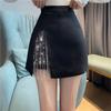Темперамент Весна Лето Женская Однотонная С Высокой Посадкой Молния Неровная Бахрома Разрез Корейская Мода А-силуэт Приталенная Короткая Юбка с Обертыванием Бедер