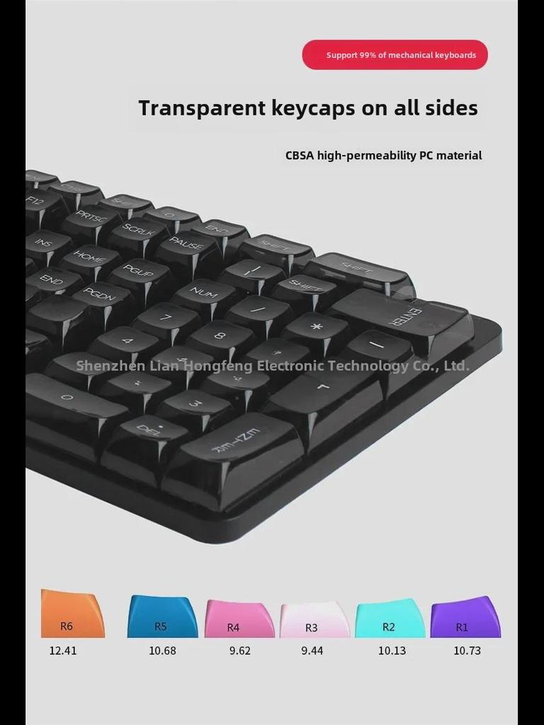 Universal Transparent Mechanical Keyboard Keycap Set: High Light Transmittance, Fits 61/68/87/98/104/132 Key Models