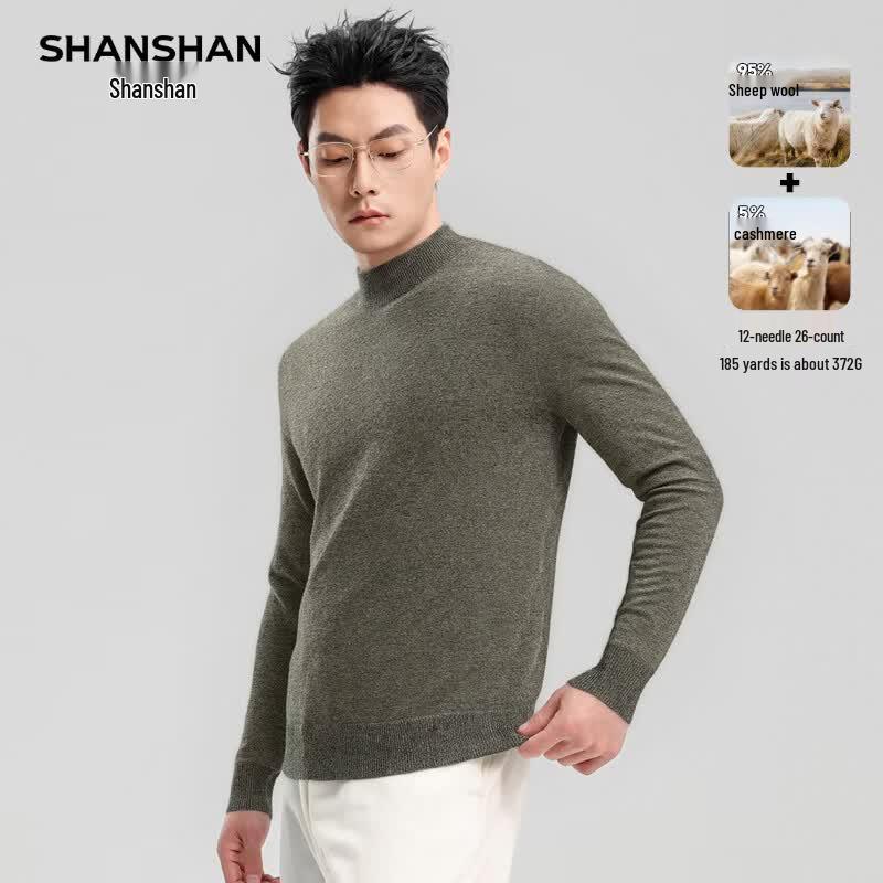 SHANSHAN Men's Merino Wool Round Neck Sweater