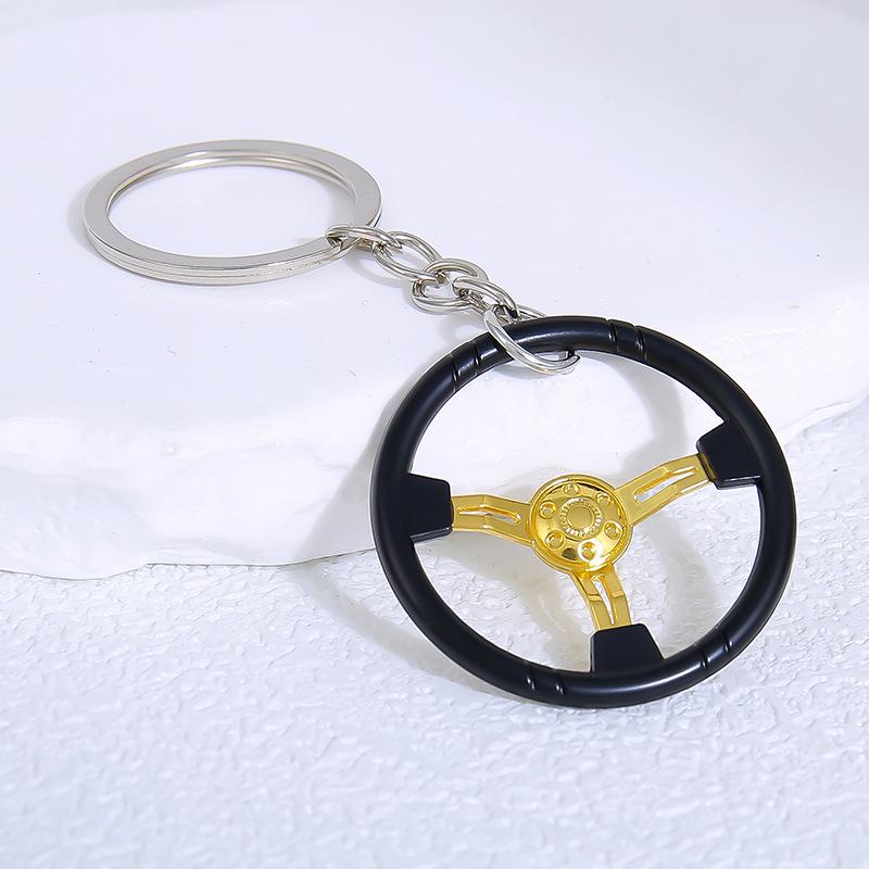 Mini Steering Wheel Keychain Non-Fading Metallic Finish Sturdy Design Key Accessory for Car Racers Hobby Collection