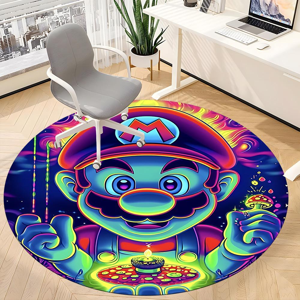 1pc Psychedelic Mario Office Round Area Rug, Under Office Chairs Bedroom Living Room Home Decor a1022289