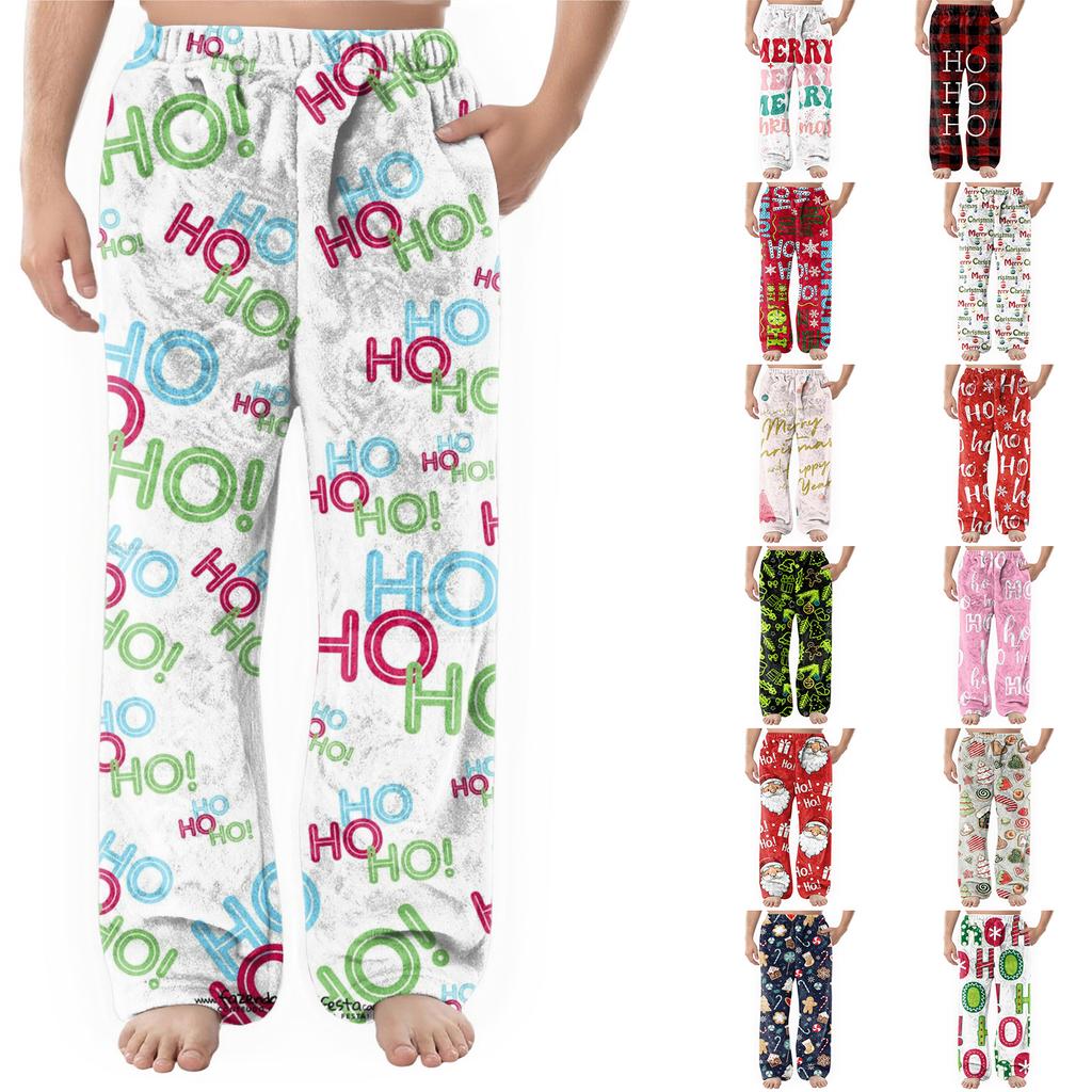 Men's Flannel Pocket Casual Pants, Printed Pocket Casual Pants, Home Sleeping Pants