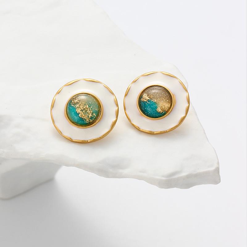 Retro Vintage Starry Sky Glazed Stud Earrings for Women.