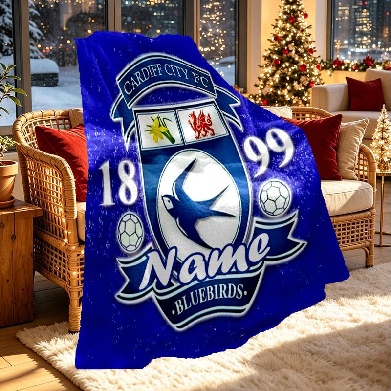 Custom Name Personalized Cardiff City FC Print Blanket, Home Decor, Bedroom, Sofa, Camping, Couch, Gifts for Birthday Christmas