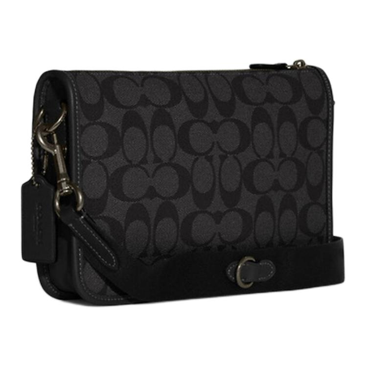 Coach Heritage 25 Classic Monogram Color Block Multifunctional Three-In-One Canvas And Leather Crossbody Bag Medium Men bags Black Gray C8141-QBMI5