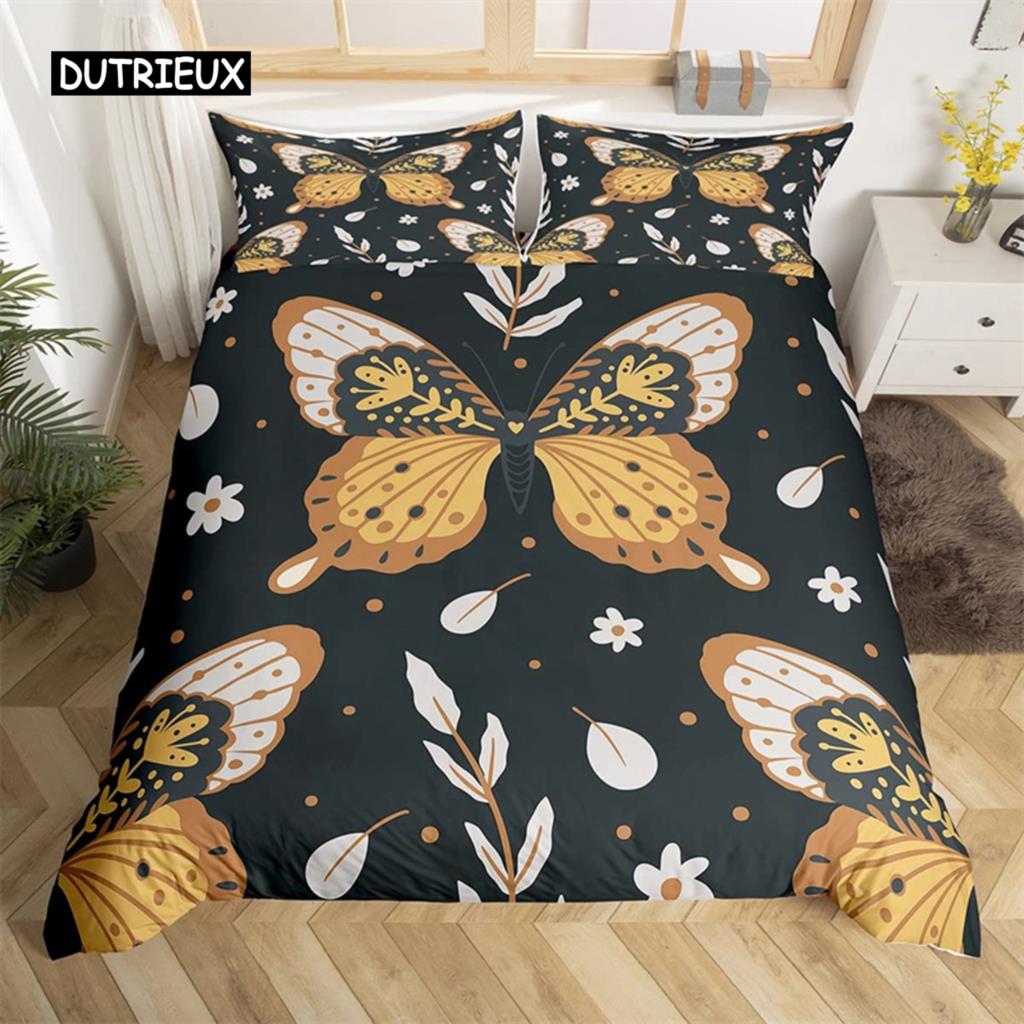 Комплект постельного белья Death Moth Queen Size Gothic Skull Boho, комплект постельного белья с черно-белым декоративным рисунком скелета