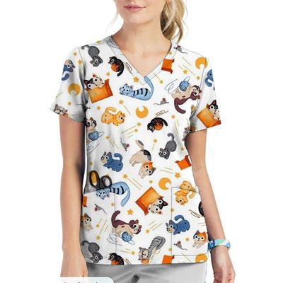 Животный принт ветеринарная клиника рабочая униформа женская медсестра аксессуары для врачей больниц футболки для медсестер медицинские халаты одежда топы