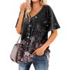 Women's T Shirt Tee Printed Women's Shirts V Neck Short Sleeve Button Up Tunic Tops Blouse