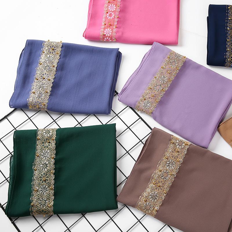 Женский Мусульманский Кружевной Пузырчатый Шифоновый Хиджаб Платок Foulard Femme Musulman Исламские Платки на Голову Арабские Головные Уборы