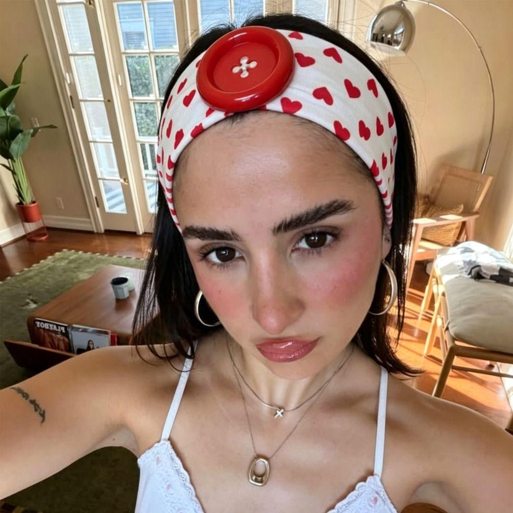 Colorful Elastic Hairband Large Button Retro Headband New Button Hairband