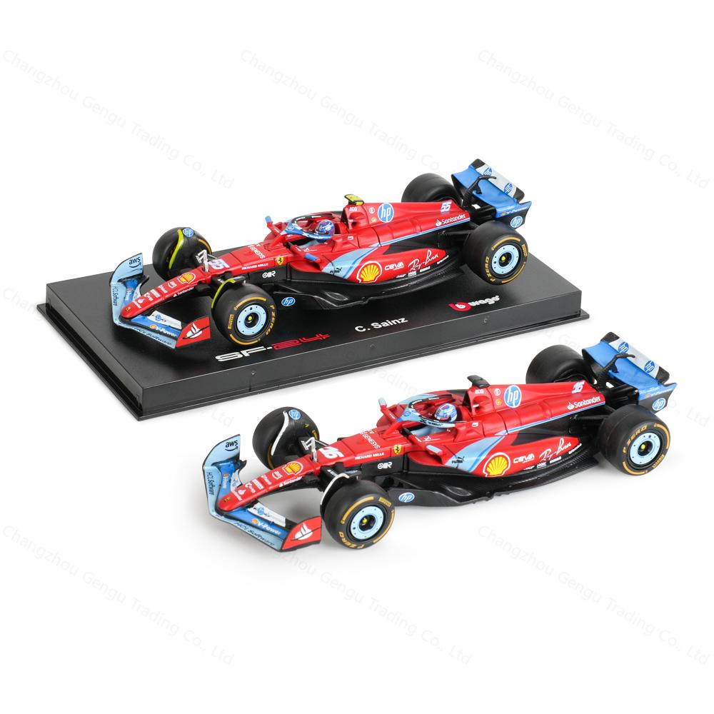 Ббураго 1:43 Ferrari SF24 2024 Гран-при Майами Формула-1 Гоночный автомобиль Статическая симуляция Литье под давлением Сплав Модель автомобиля Акриловая коробка