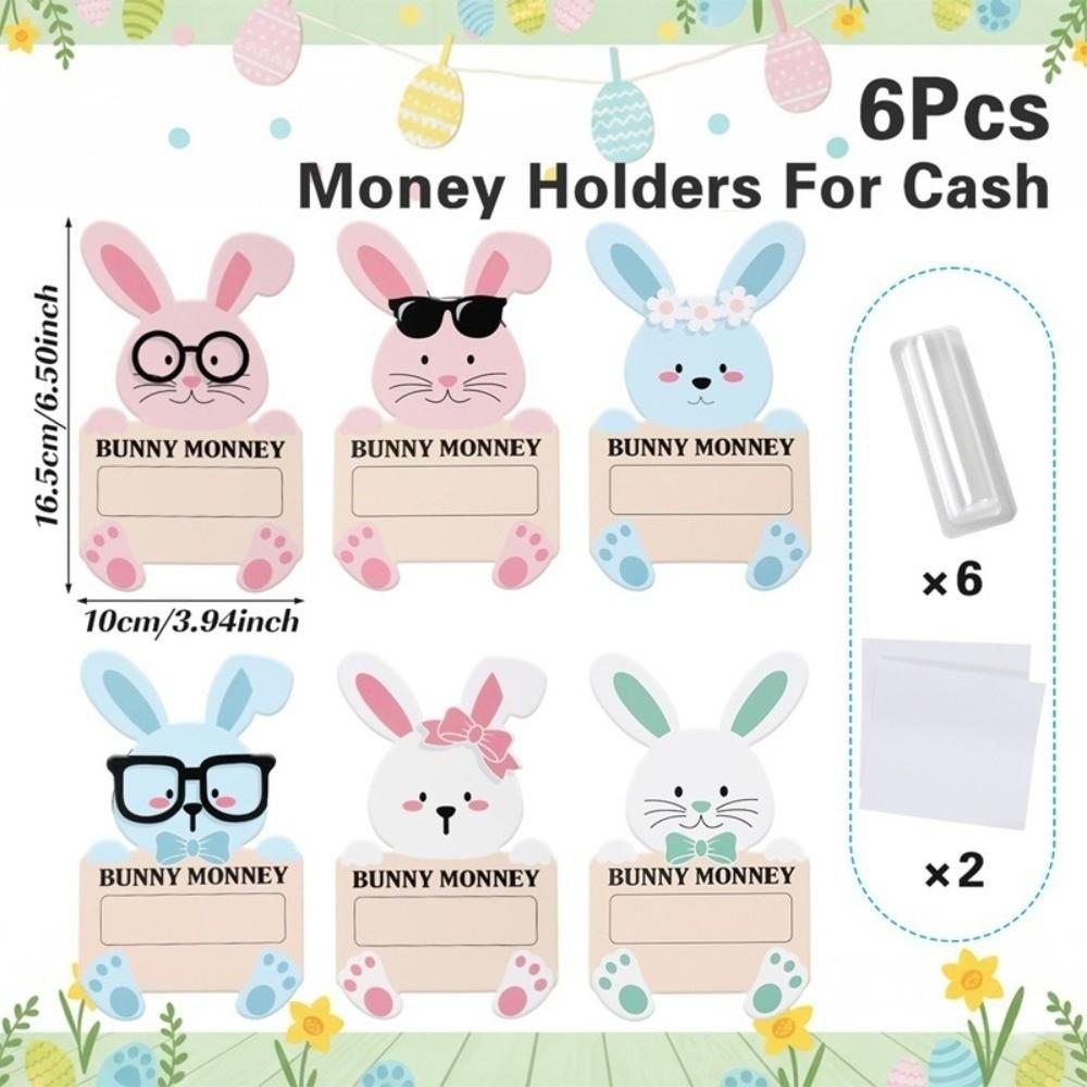 6PCS/SET Cartoon Easter Cash Holder Portable Decorative Bunny Banknote Card Funny Paper Banknote Ornament Easter Celebration