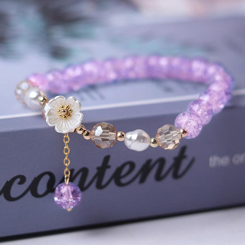 Crystal Beads Bracelet Women Pearl Flower Pendant Friendship KTY