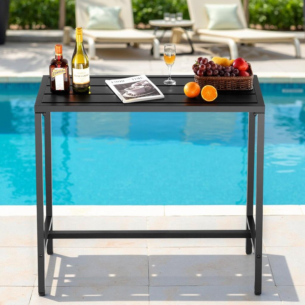 Outdoor Bar Table, 100 x 37.5 cm Patio Bar Table, Waterproof Top & Sturdy Metal Frame, Rectangle Counter Height Dining Tables, Outdoor Furniture for