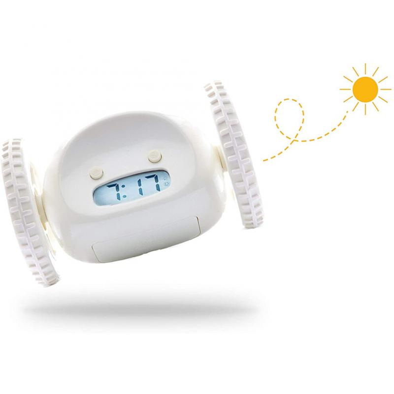 Heavy Sleeper Robot Clockie Alarm Clock on Wheels Extra Moving Jump for Bedroom