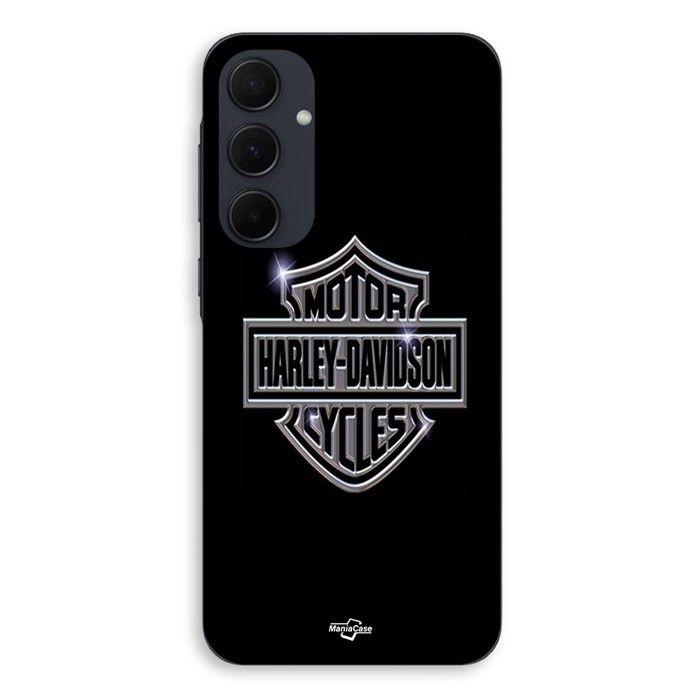 Coque Pour Samsung galaxy A35 Harley Davidson logo motor sycles gris front noir Maniacase