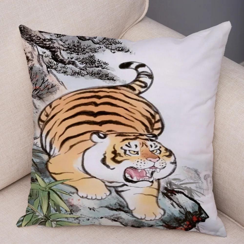 Забавная наволочка на подушку с толстым тигром, декор, милый мультяшный животный принт, мягкая плюшевая наволочка для дивана, дома, автомобиля, накидная наволочка