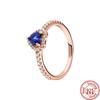 New Fashion Trendy Authentic Original S925 Sterling Silver Heart Blue Earth Moon Round Zircon Ring Women Anniversary Fine Jewelry