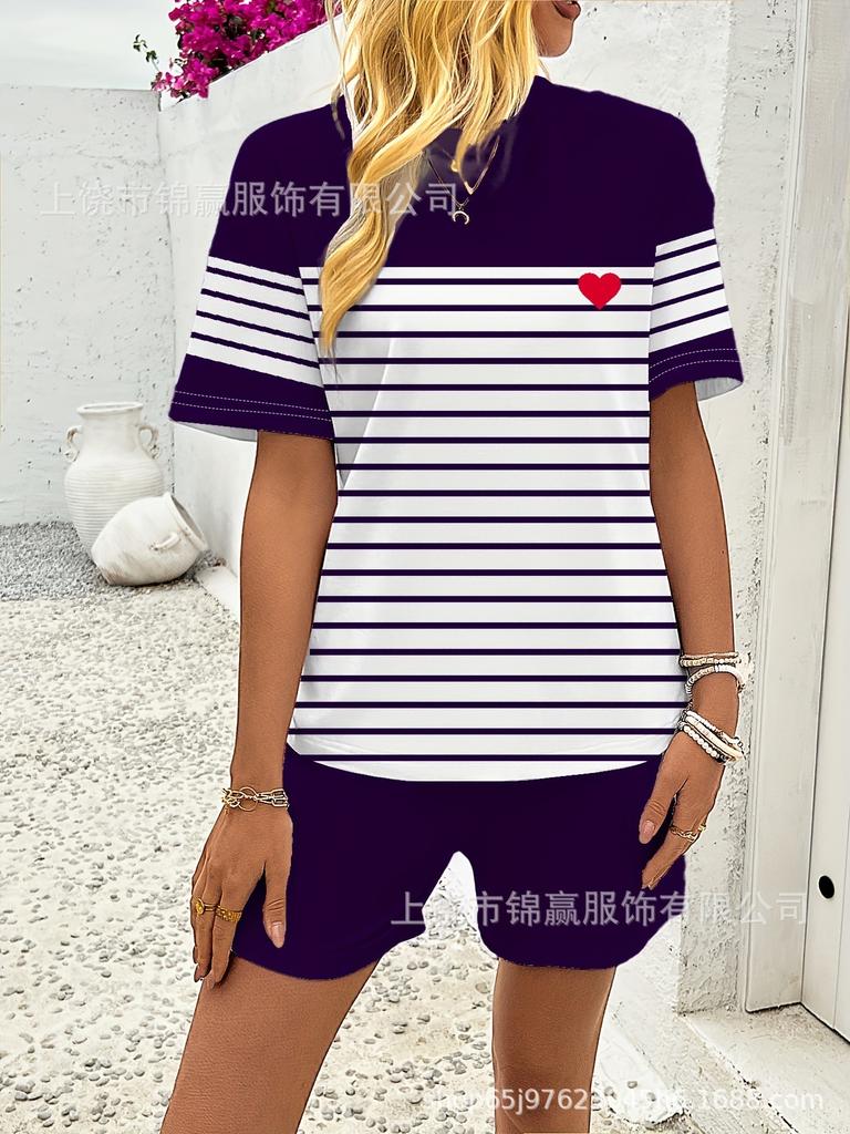 Retro hemp gray color matching short-sleeved shorts complete set of women's clothing, large size comfortable commuting vacation lazy wear two-piece