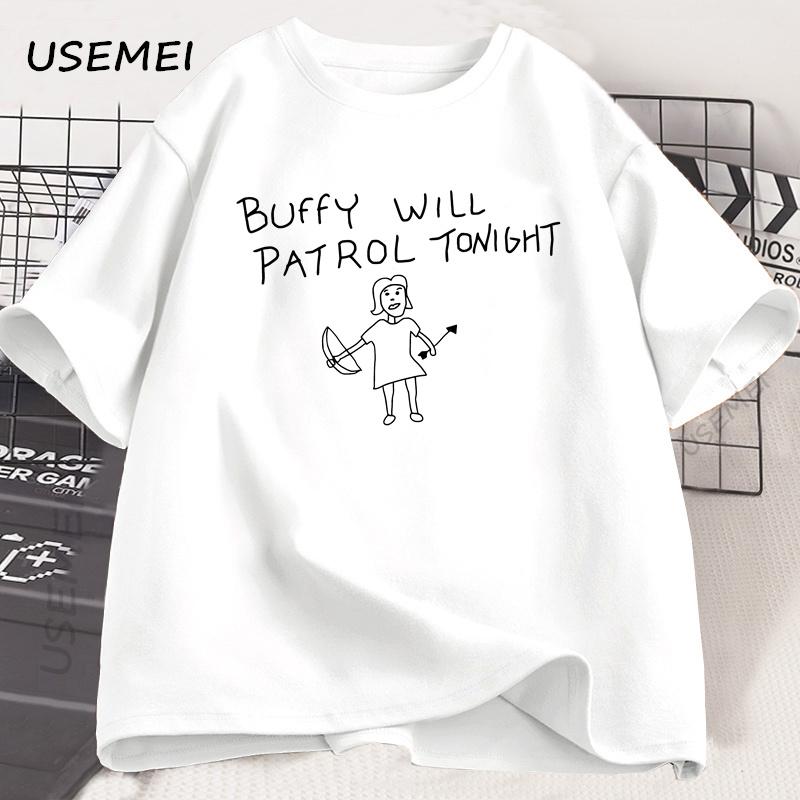 Buffy Will Patrol Tonight Tshirt Funny Unisex Unisex Cotton Summer Short Sleeve Tshirt Graphic Tees Unisex Round Neck Clothes