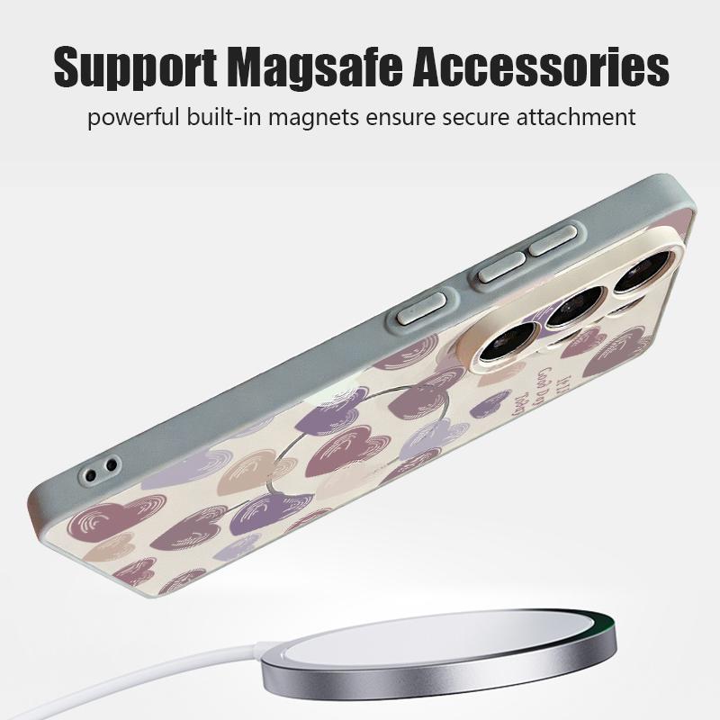 Магнитный Чехол Для Magsafe Для Samsung Galaxy S26 Ultra S25 Edge S24 Plus S23 FE S22 A54 A55 A56 5G Конфетный Цвет Узор Сердечки Матовый Чехол