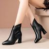 Модные кожаные ботинки на квадратном высоком каблуке, женские ботинки с круглым носком, черные женские ботинки, женские ботинки, зимняя женская обувь
