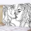 Kiss Line Drawing Tapestry Wall Hanging Boho Decor Kiss Psychedelic Wall Hanging Abstract Wall Covering Tapestry