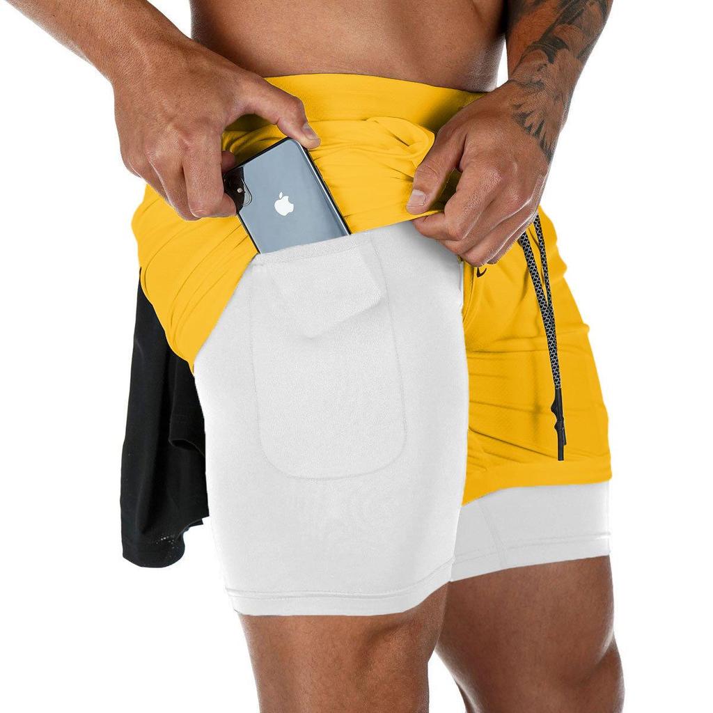 Men's Quick-Dry Double-Layer Breathable Sports Shorts for Squatting, Jogging, and Basketball
