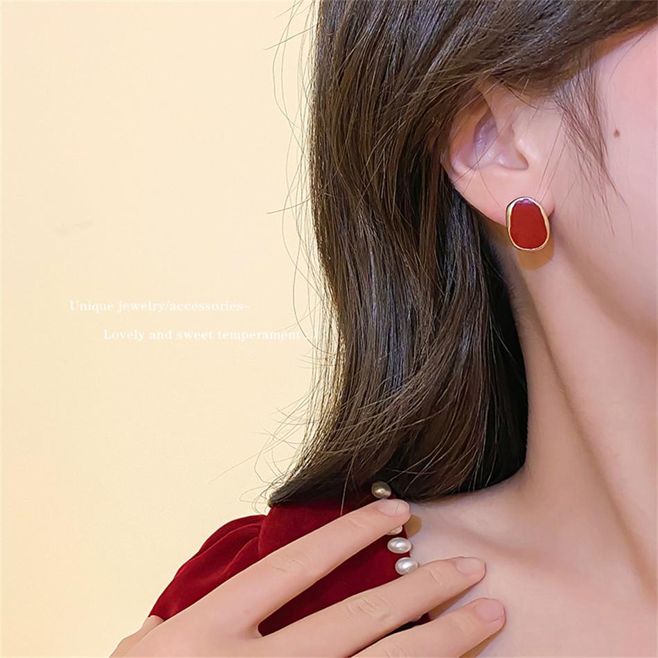 Большие серьги-гвоздики в форме бобов винного цвета с неправильной геометрией для женщин, украшения для ушей, подарок девушке