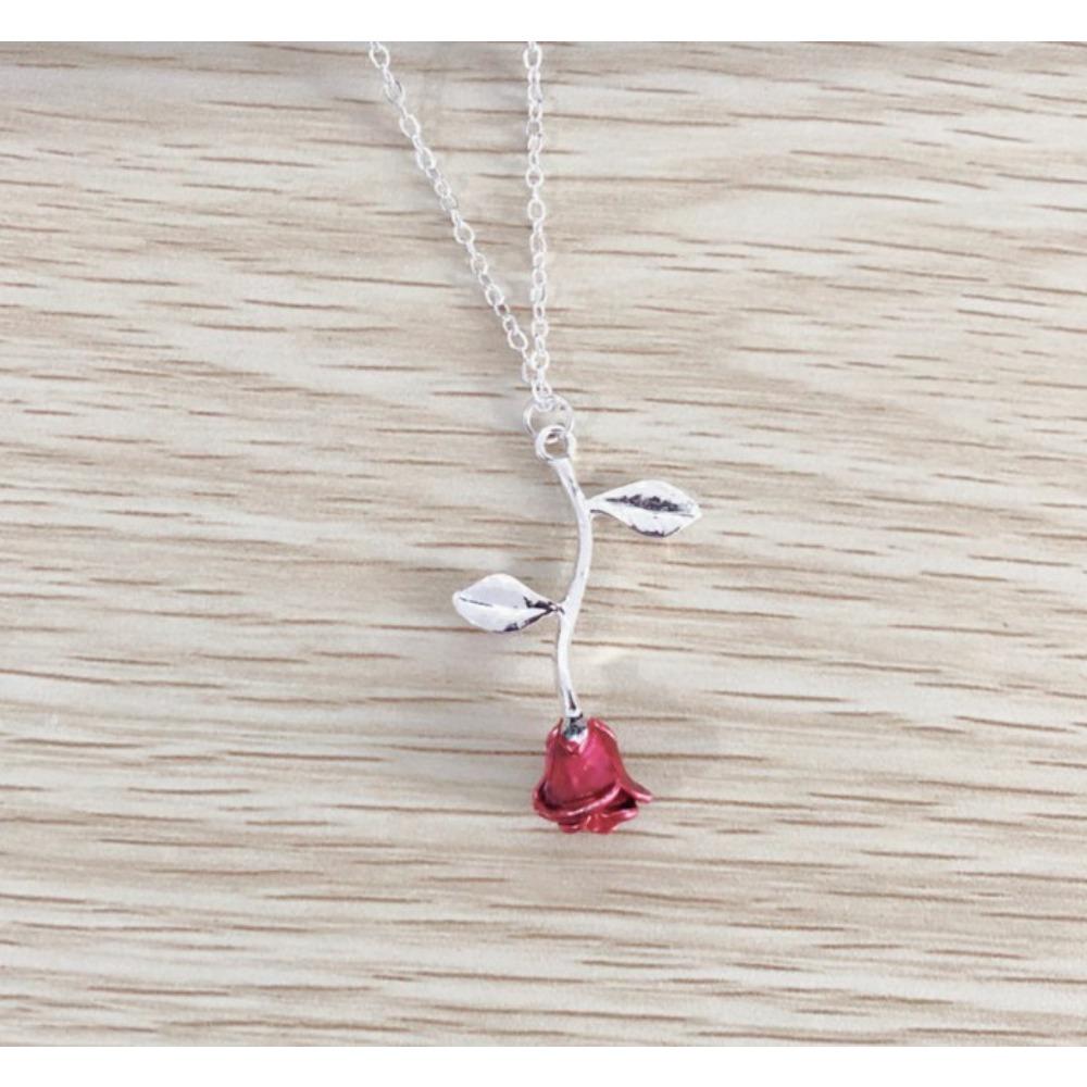 Rose Flower Necklace Custom Charm Necklace Ultimate Rose Flower Beauty and Beast Boho Jewelry Women's Valentine's Day Gift