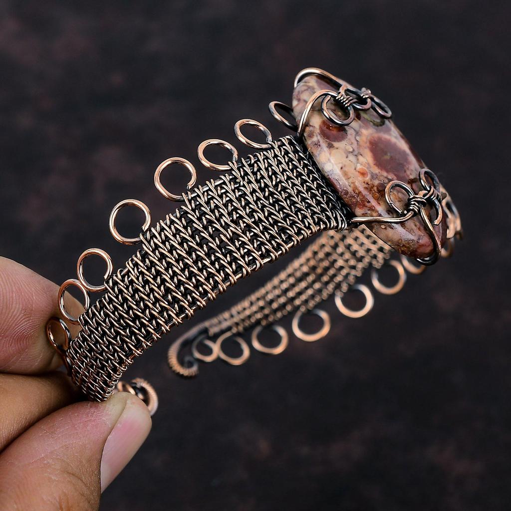 Браслет из драгоценных камней Birds Eye Jasper, браслет-манжета с медной проволокой, регулируемый браслет ручной работы, браслет с медной проволокой, ювелирное изделие в подарок для него