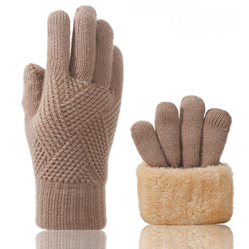 1 пара женских зимних перчаток для сенсорного экрана, теплые перчатки с полным пальцем, утолщенные трикотажные рабочие перчатки для велоспорта