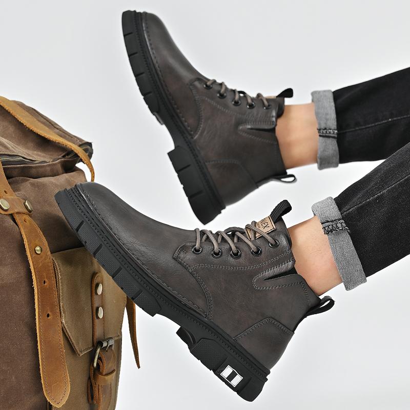 Универсальные уличные высококачественные кожаные ботильоны мужские ботинки на шнуровке с толстой подошвой высококачественные водонепроницаемые новые мужские ботинки