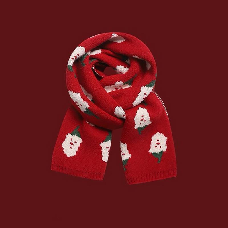 Red Christmas Scarf Women'S Winter Warm Couple High-End Knitted Wool Neck Scarf Year Gift