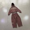 Brown Outline Letter Print Hooded Cropped Cardigan Wide Leg Sweatpants Set Unisex Streetwear Casual Outfit