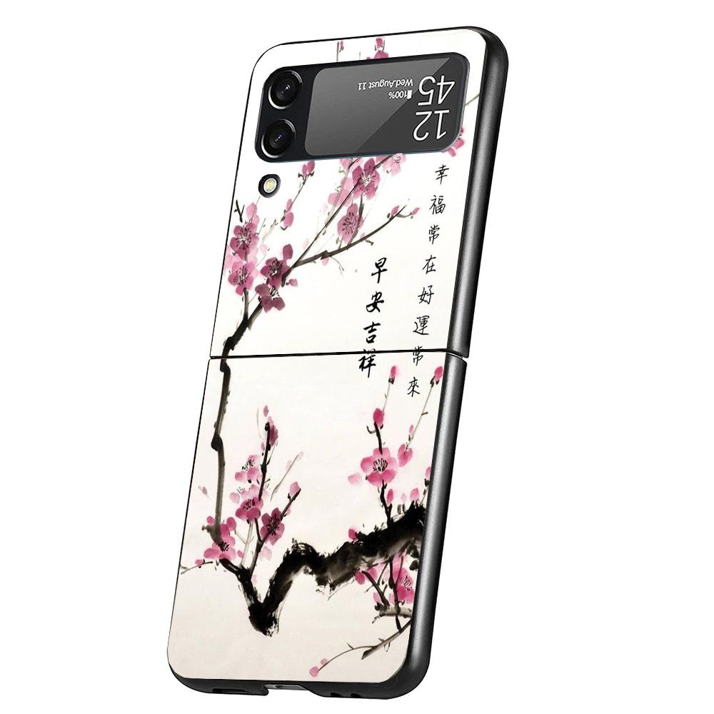 Cherry Blossom Tree Cover Phone Case For Samsung Galaxy Z Flip 7 6 5 4 3 5G Flip7 Flip6 Flip5 Flip4 Flip3 Black Fundas Shell Gal