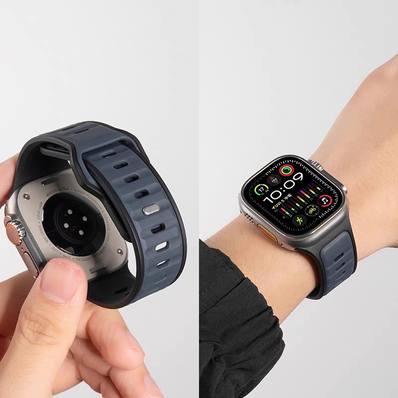 Спортивный двухцветный силиконовый ремешок для Apple Watch Band Ultra 2 49 мм 46 мм 42 44 45 мм браслет для Iwatch Series 10 9 8 7 6 SE 5 4 3