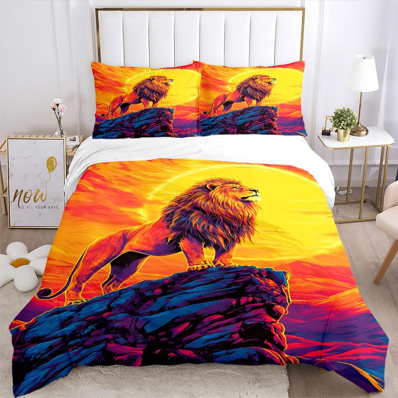 3pcs Lion, Sunset Duvet Cover Set, Soft Comfortable Duvet Cover,Guest Room (1*Duvet Cover + 2*Pillowcase, Without Core) yy251104188