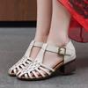 Breathable Women's Shoes Genuine Leather High Heels Soft Soled Hollow-out Sandals