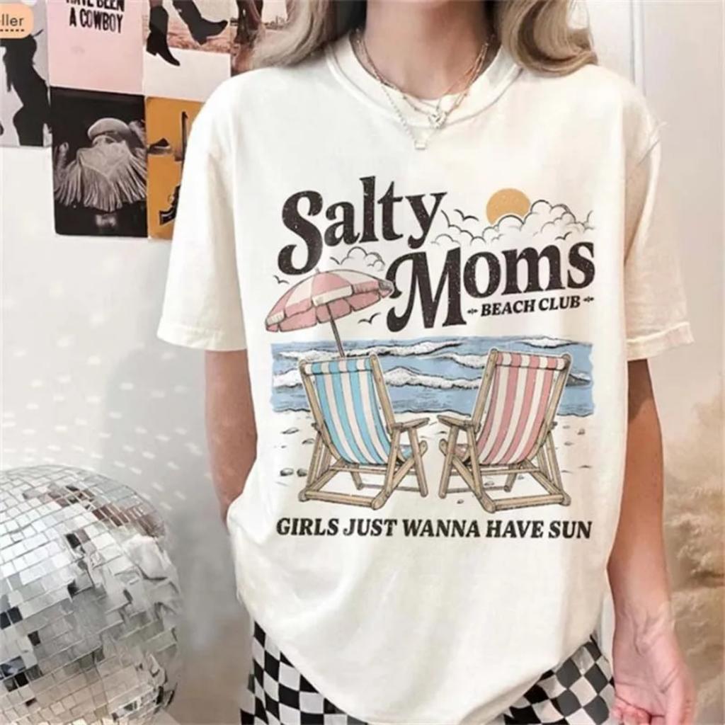 Beach Vacation Pattern Women's Short Sleeved Round Neck Basic Versatile Regular Summer Casual Harajuku 90s Top Cartoon T-Shirt