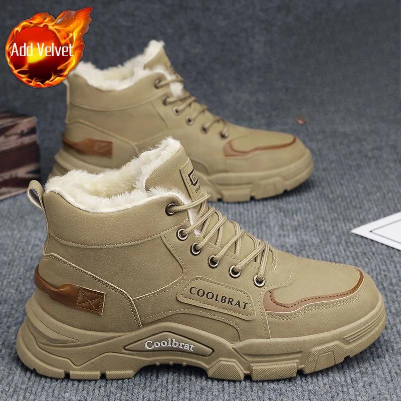 Модные Теплые Влагозащитные Зимние Ботинки на Шнуровке для Мужчин Платформа Брендовая Обувь Удобная Роскошная Противоскользящая Повседневная Флисовая Зимняя Обувь Мужская