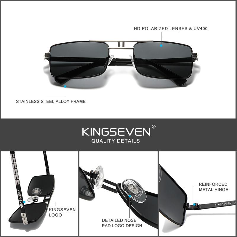Новое поступление, поляризационные солнцезащитные очки KINGSEVEN, винтажная оправа из нержавеющей стали, брендовая прямоугольная конструкция, солнцезащитные очки для вождения и рыбалки N760