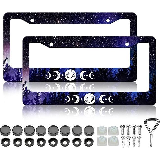 HCSS 2PCS American Flag Eagle License Plate Frames Patriotic US Flag License Plate Holder Stainless Steel Auto Parts Rust-Proof Waterproof Car