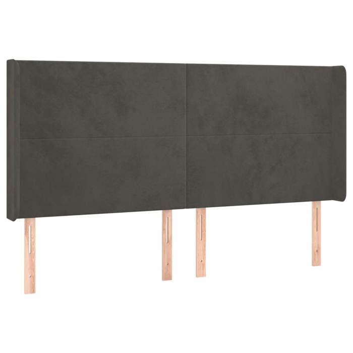 Tête de lit - Avec oreilles - Gris foncé - Velours doux - Hauteur réglable 118/128 cm