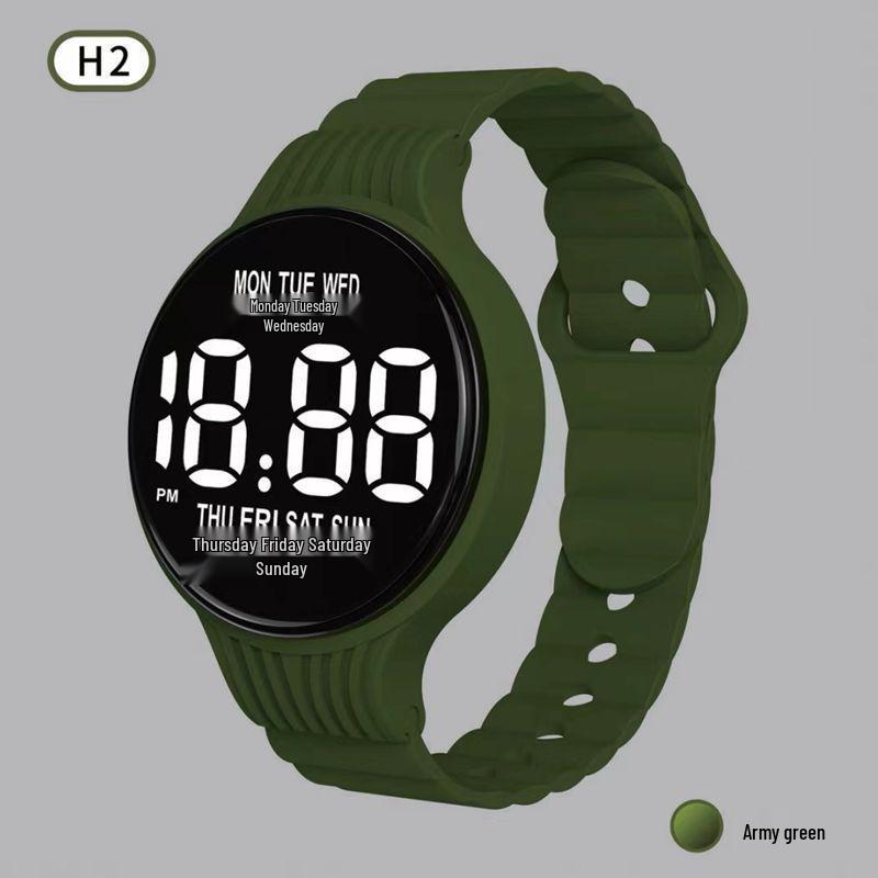 Светодиодные светящиеся цифровые спортивные часы H2 – Круглые, дизайн интернет-знаменитости для студентов